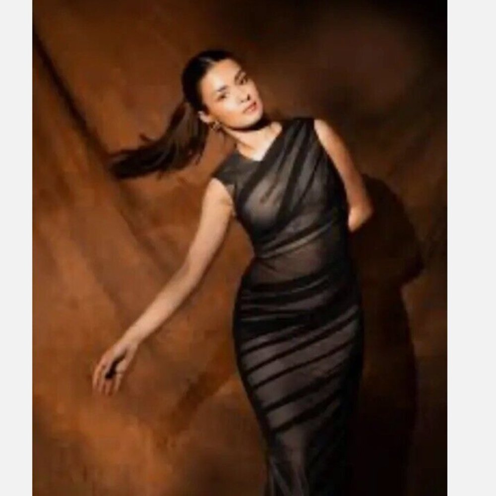 Zara mesh bodycon midi dress tulle - Picture 4 of 8